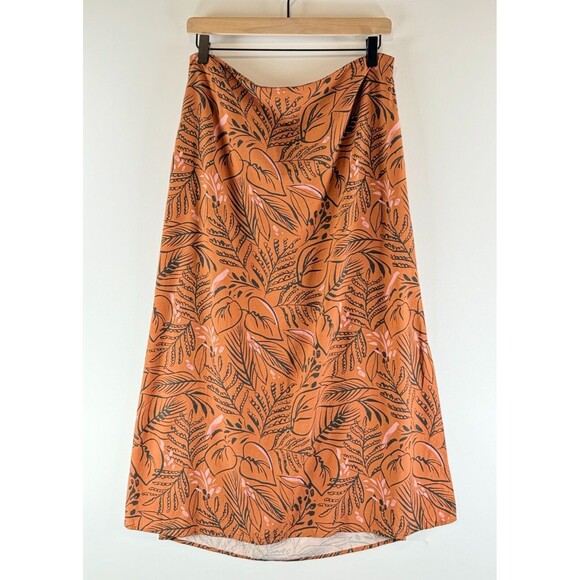 Marine Layer Womens Skirt Brown Ryan Midi Slip Sierra Foliage Tropical Boho 10 - Picture 2 of 10